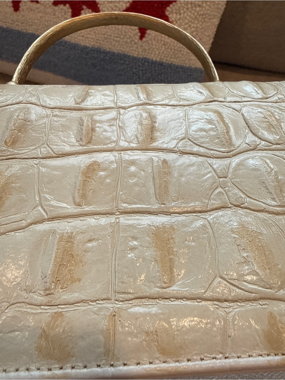 Vintage Genuine Alligator Box Bag Gold Hardware Crystal Accents - Picture 5 of 6